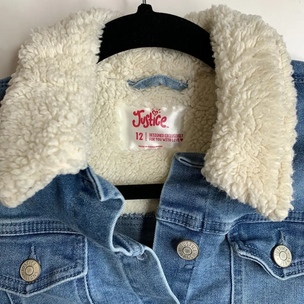 Justice Sherpa Collar Jean Jacket Sz 12